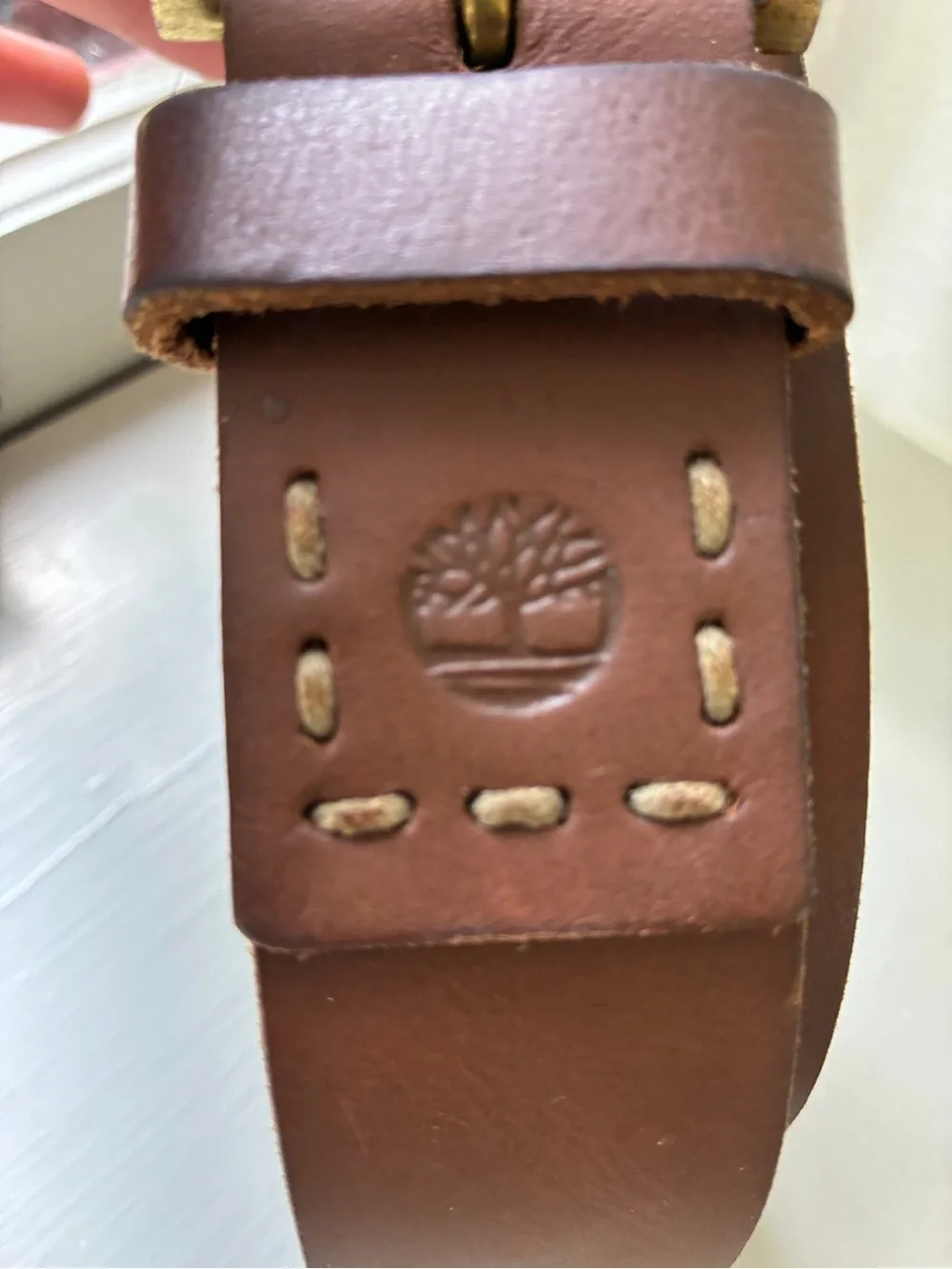 Timberland Cahill Brown Leather Belt Men’s Size 34 brass buckle